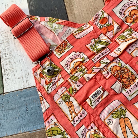 NWT Duluth 2X x31L Heirloom Gardening Bib Overalls Coral Seed Packets Farm Bibs - Picture 2 of 9